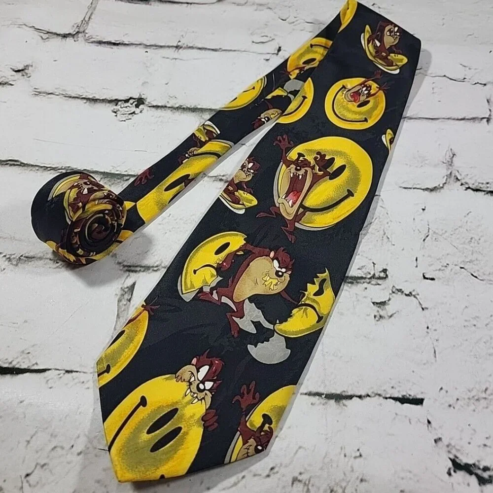 Vintage 1996 Looney Tunes Mania Tasmanian Devil Smiley Face Tie‎